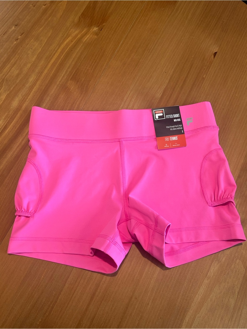 NWT Fila Tru-Tennis Fitted Tennis Shorts Pink Size S Ball Pockets